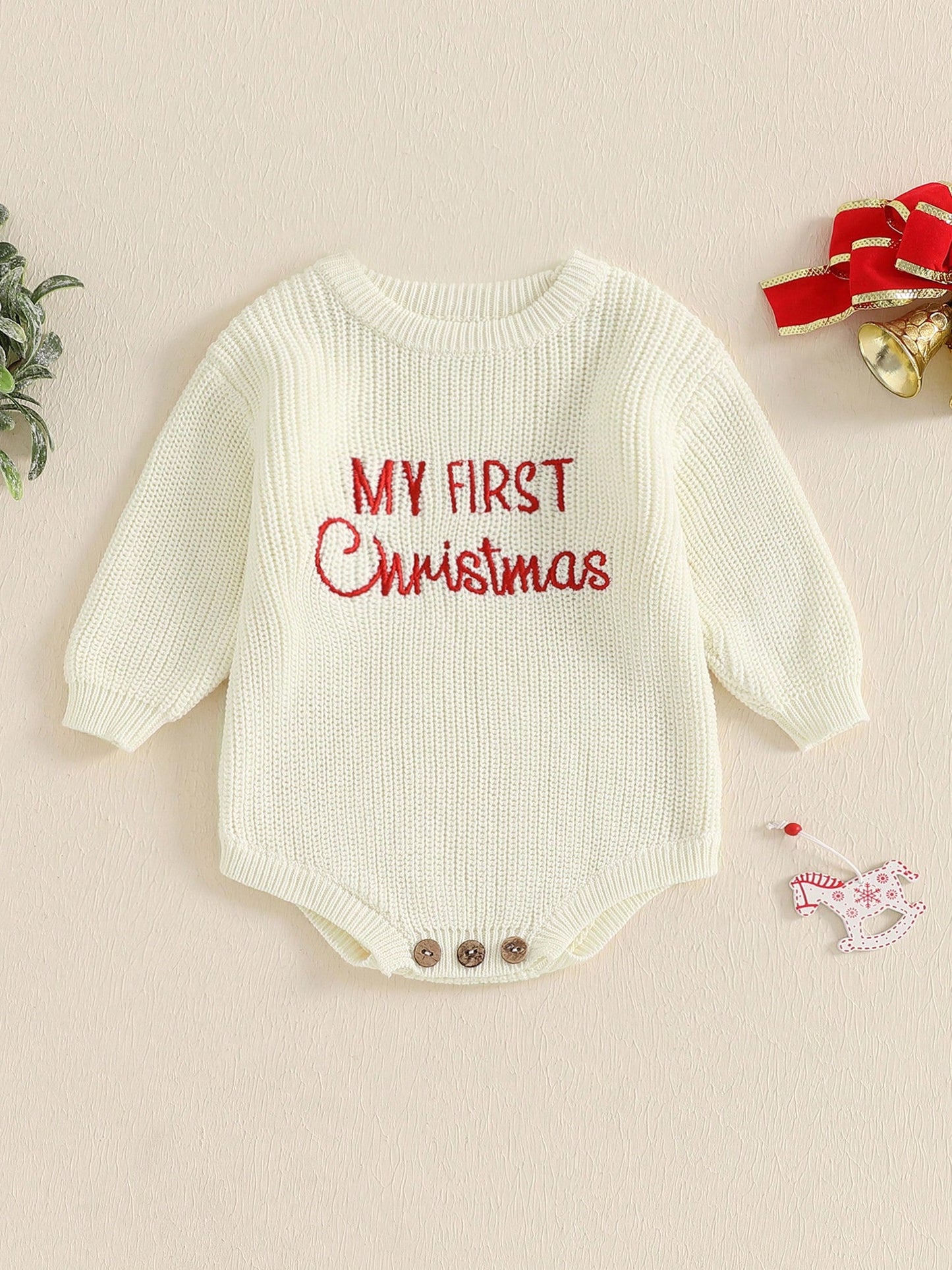 My First Christmas Baby Outfit Girl Boy Christmas Sweater Bubble Romper Long Sleeve Jumpsuit Fall Winter Outfit