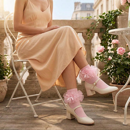 NEW- 1 Pair Women Big Ruffle Ankle Bow Socks Adult Double Lace Frilly Dress Socks Cute Crew 80s Fancy Bobby Bride Sock