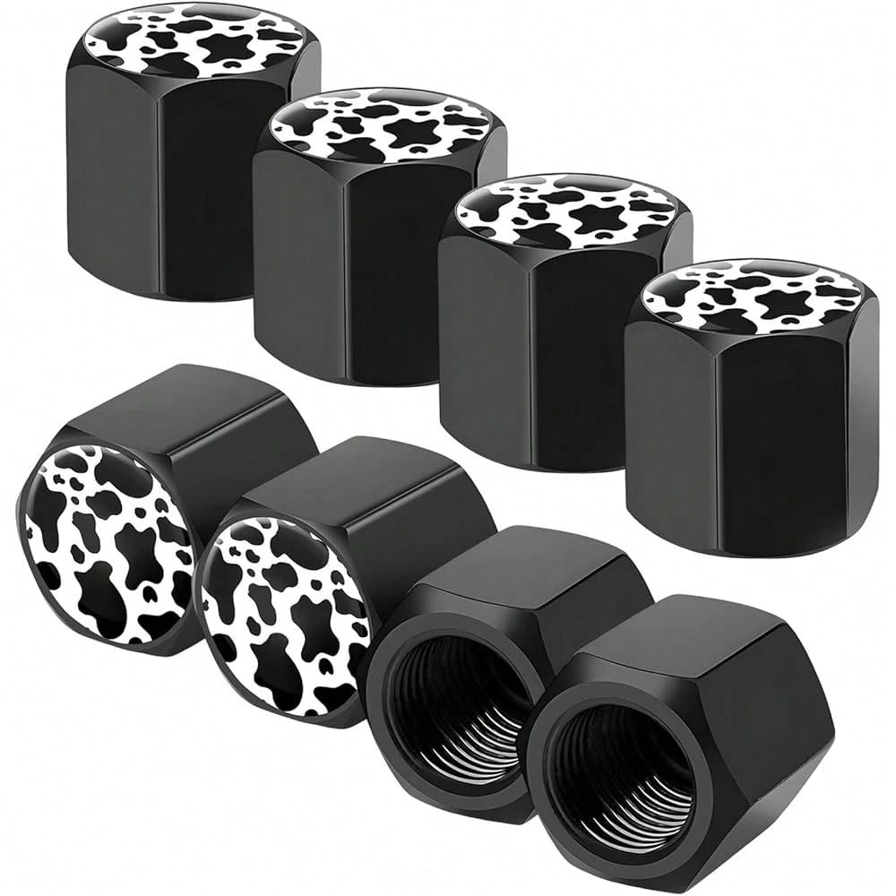 NEW- 8 PCS Tire Valve Stem Caps, Cute Cow Print Airtight Dust Proof Tire Valve Covers, Corrosion Resistant Aluminum Wheel Stem Caps For Cars, Trucks, SUVs (Cow Print)