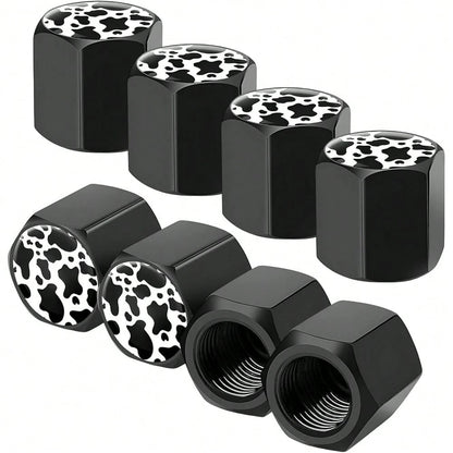 NEW- 8 PCS Tire Valve Stem Caps, Cute Cow Print Airtight Dust Proof Tire Valve Covers, Corrosion Resistant Aluminum Wheel Stem Caps For Cars, Trucks, SUVs (Cow Print)
