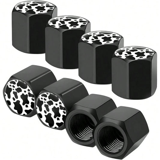 NEW- 8 PCS Tire Valve Stem Caps, Cute Cow Print Airtight Dust Proof Tire Valve Covers, Corrosion Resistant Aluminum Wheel Stem Caps For Cars, Trucks, SUVs (Cow Print)