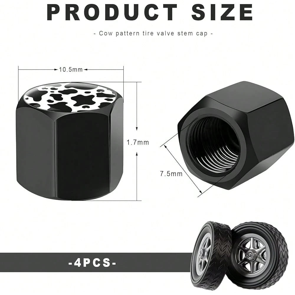 NEW- 8 PCS Tire Valve Stem Caps, Cute Cow Print Airtight Dust Proof Tire Valve Covers, Corrosion Resistant Aluminum Wheel Stem Caps For Cars, Trucks, SUVs (Cow Print)