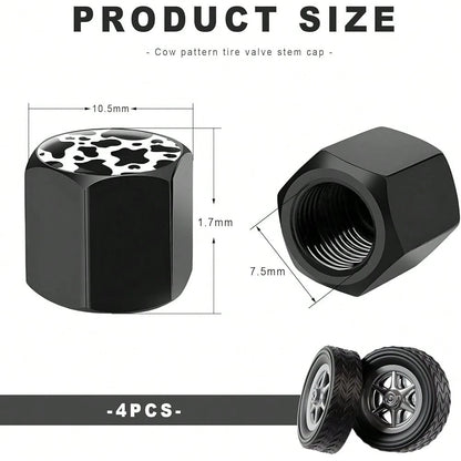 NEW- 8 PCS Tire Valve Stem Caps, Cute Cow Print Airtight Dust Proof Tire Valve Covers, Corrosion Resistant Aluminum Wheel Stem Caps For Cars, Trucks, SUVs (Cow Print)