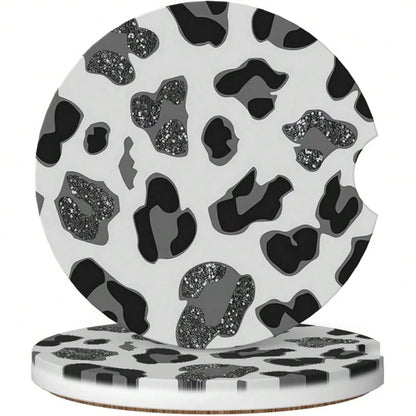 NEW- Car Coasters For Cup Holders, 2 Pack Absorbent Ceramics Anti Slip Universal 2.56 Inch Car Cup Coaster For Women Men, Car Interior Accessories- Grey Leopard Cheetah Print