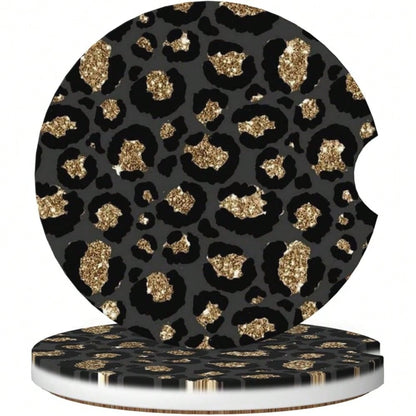 NEW- Car Coasters For Cup Holders, 2 Pack Absorbent Ceramics Anti Slip Universal 2.56 Inch Car Cup Coaster For Women Men, Car Interior Accessories- Grey Leopard Cheetah Print