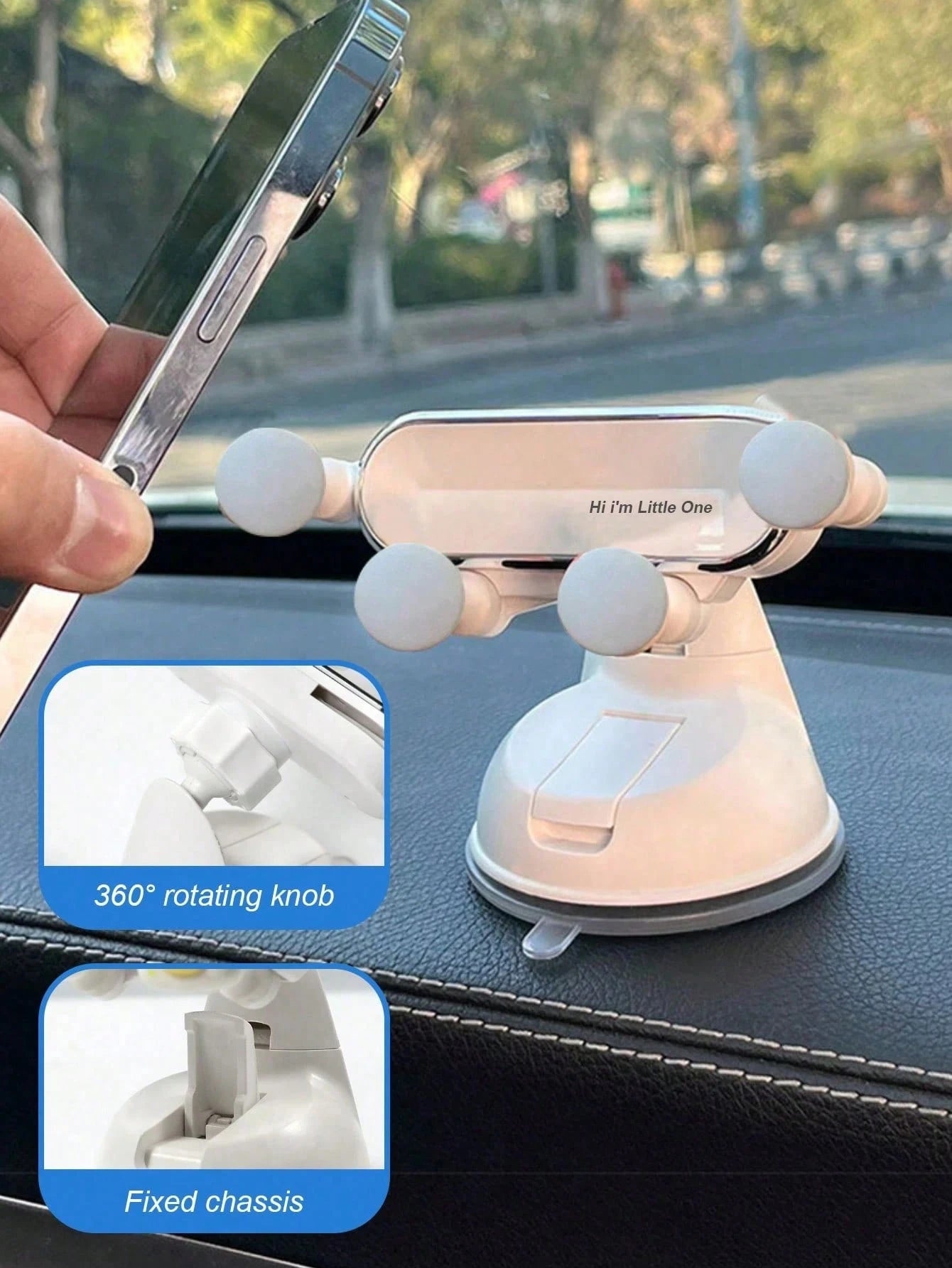 New Car Phone Holder- Dashboard Suction Cup Holder, Gravity Auto Clamping, Shock-Proof Stable, Foldable Design, Cute "Hi, I'm Baby" Text, Universal Fit, Suitable For Navigation, Ideal For Female Driv