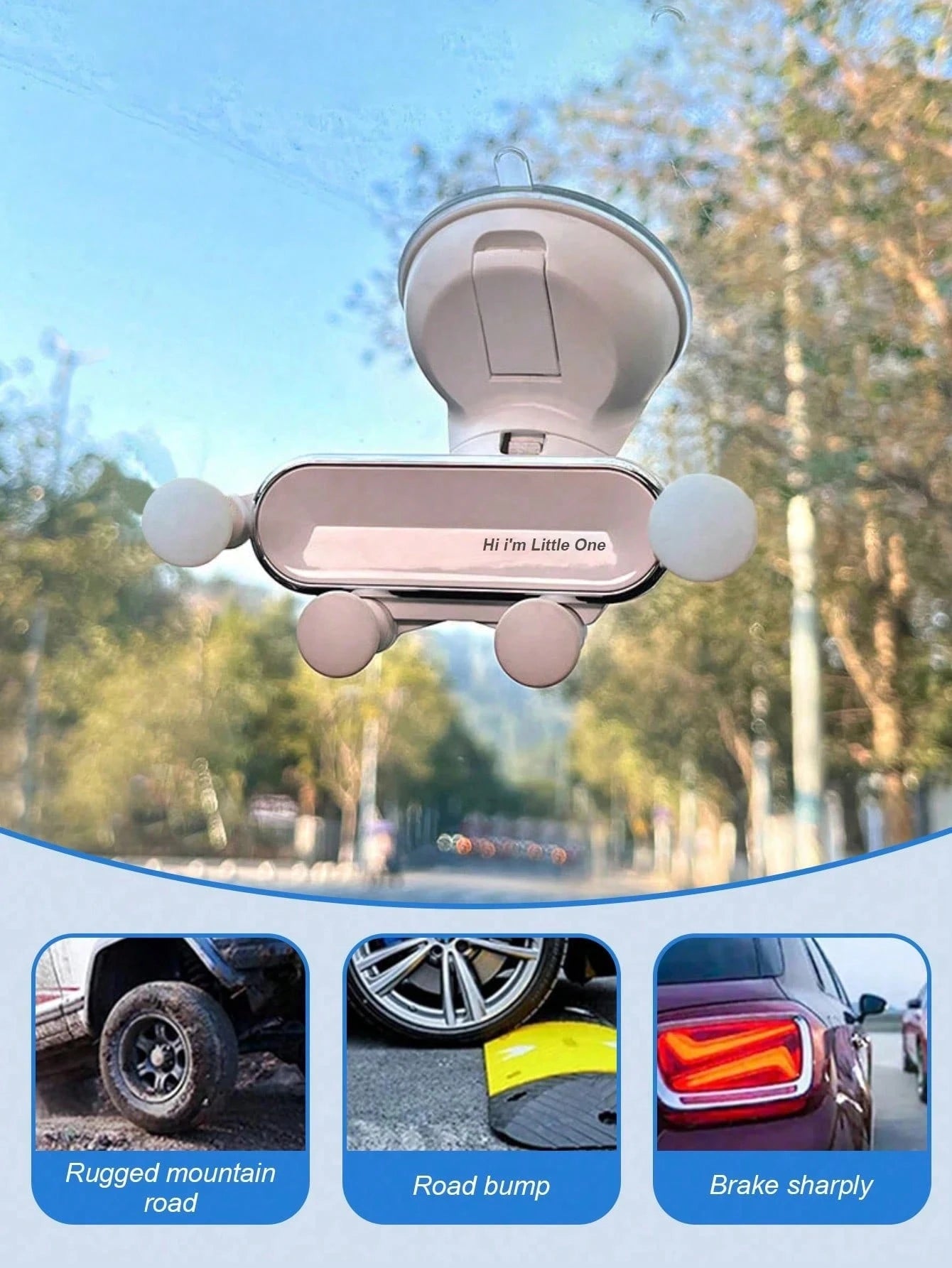 New Car Phone Holder- Dashboard Suction Cup Holder, Gravity Auto Clamping, Shock-Proof Stable, Foldable Design, Cute "Hi, I'm Baby" Text, Universal Fit, Suitable For Navigation, Ideal For Female Driv