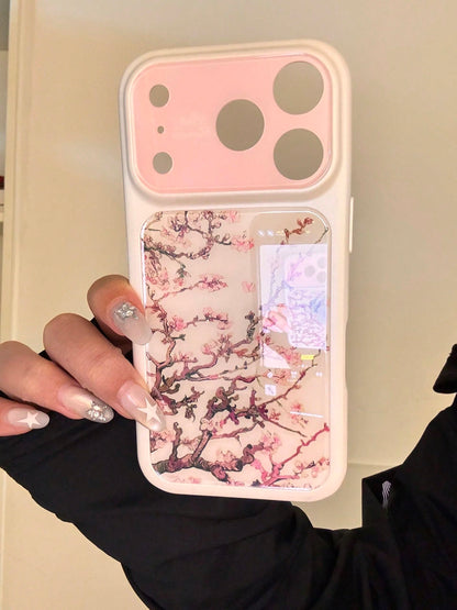 New Chinese Style Pink Plum Blossom Illustration Phone Case Compatible With Apple 16/17 Pro Max/ 15 Pro, Protective Cover Compatible With Iphone 14/13, Shockproof Design For Women