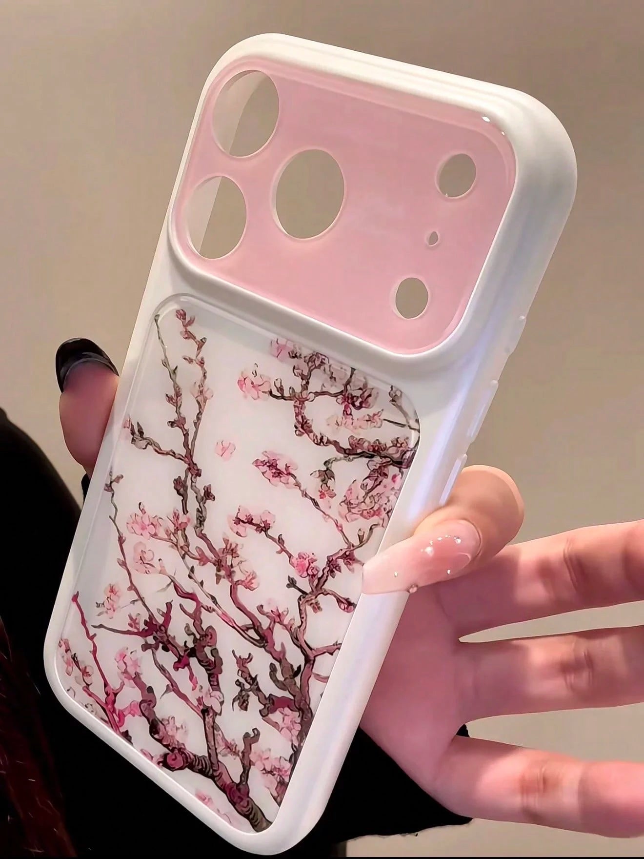 New Chinese Style Pink Plum Blossom Illustration Phone Case Compatible With Apple 16/17 Pro Max/ 15 Pro, Protective Cover Compatible With Iphone 14/13, Shockproof Design For Women