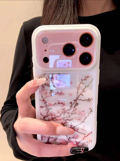 New Chinese Style Pink Plum Blossom Illustration Phone Case Compatible With Apple 16/17 Pro Max/ 15 Pro, Protective Cover Compatible With Iphone 14/13, Shockproof Design For Women