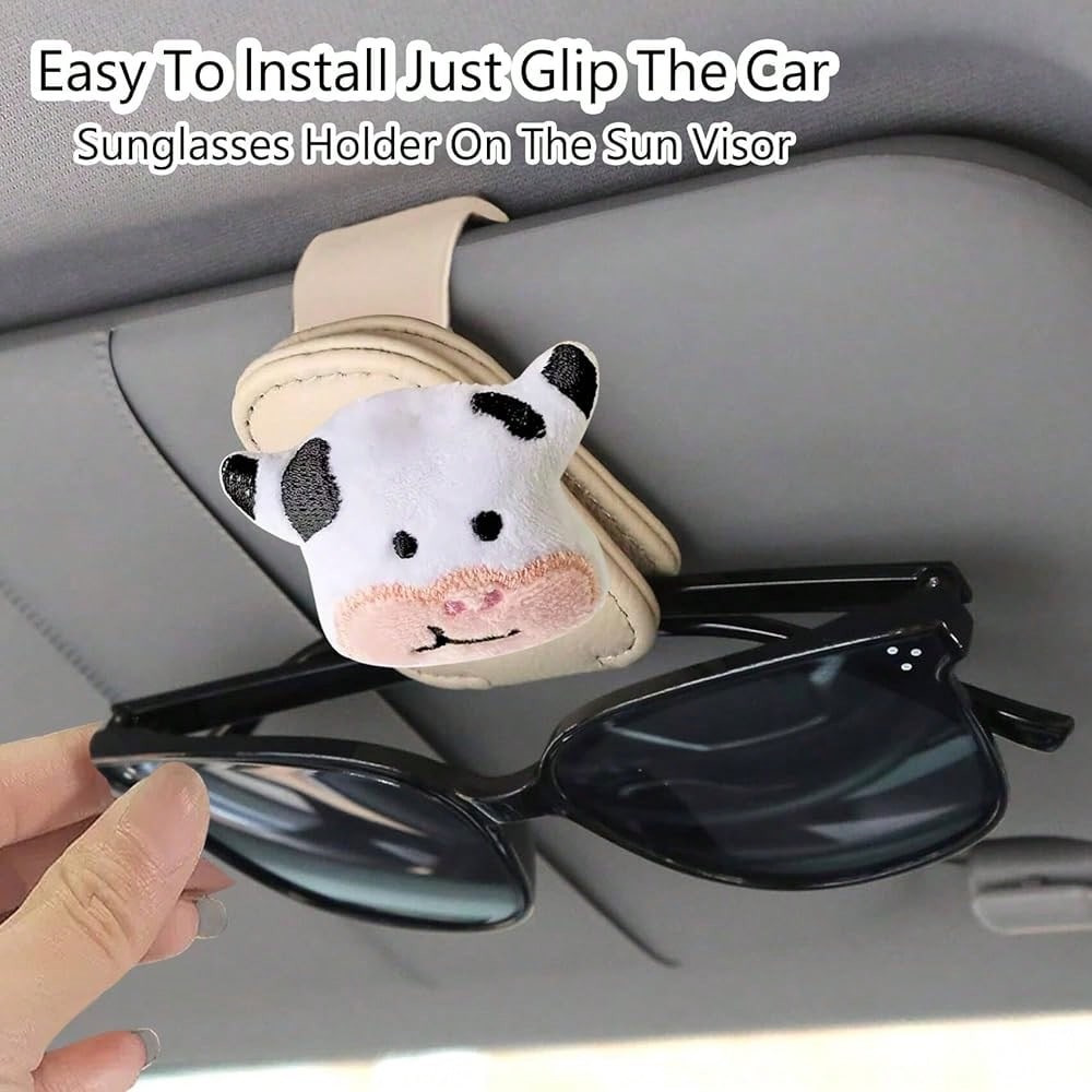 NEW- Cow Holder For Car Visor,Magnetic Leather Sunglass Holder,Ticket Card Clip Mount,Cows Visor Accessories Gadgets Cats Car Decor,Cow Gifts For Women,Men,Mom