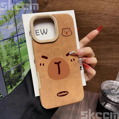 New Cute Cartoon Capybara Leather Phone Case For IPhone 16 Pro Max 15 14 Plus 11 12 13 XS Max X XR Shockproof Bumper Cover,Suitable For IPhone 17 Air