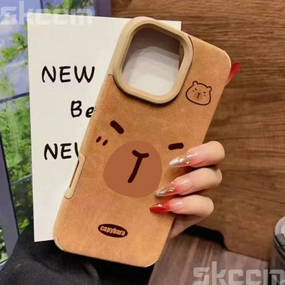 New Cute Cartoon Capybara Leather Phone Case For IPhone 16 Pro Max 15 14 Plus 11 12 13 XS Max X XR Shockproof Bumper Cover,Suitable For IPhone 17 Air