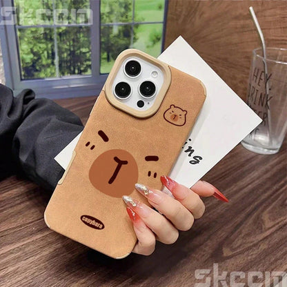 New Cute Cartoon Capybara Leather Phone Case For IPhone 16 Pro Max 15 14 Plus 11 12 13 XS Max X XR Shockproof Bumper Cover,Suitable For IPhone 17 Air