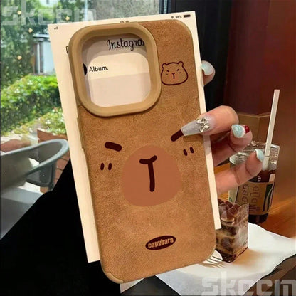 New Cute Cartoon Capybara Leather Phone Case For IPhone 16 Pro Max 15 14 Plus 11 12 13 XS Max X XR Shockproof Bumper Cover,Suitable For IPhone 17 Air