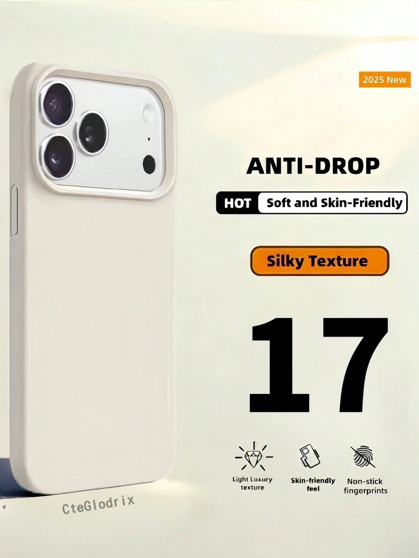 New Luxury Soft Shock-Proof Beige Phone Case Suitable For IPhone 17 16 15 Pro 14 Plus 13 12 11 17 Pro Max Air XR XS Max X/XS 7/8 Plus 7/8, Anti-Fall Anti-Slip, Fashionable Design, Skin-Friendly Materi