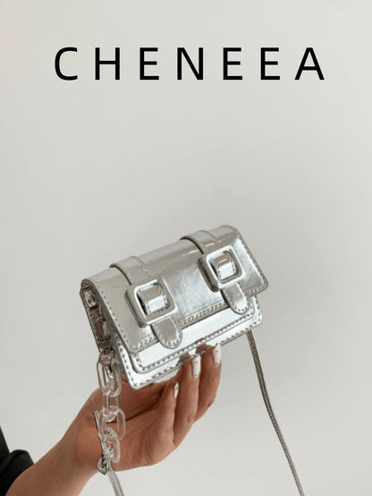 New Mini Square Bag For Spring/Summer, Decorated With Belt, Flap Opening, Chain & Belt Strap, Small Capacity Lightweight Minimalist Crossbody Bag