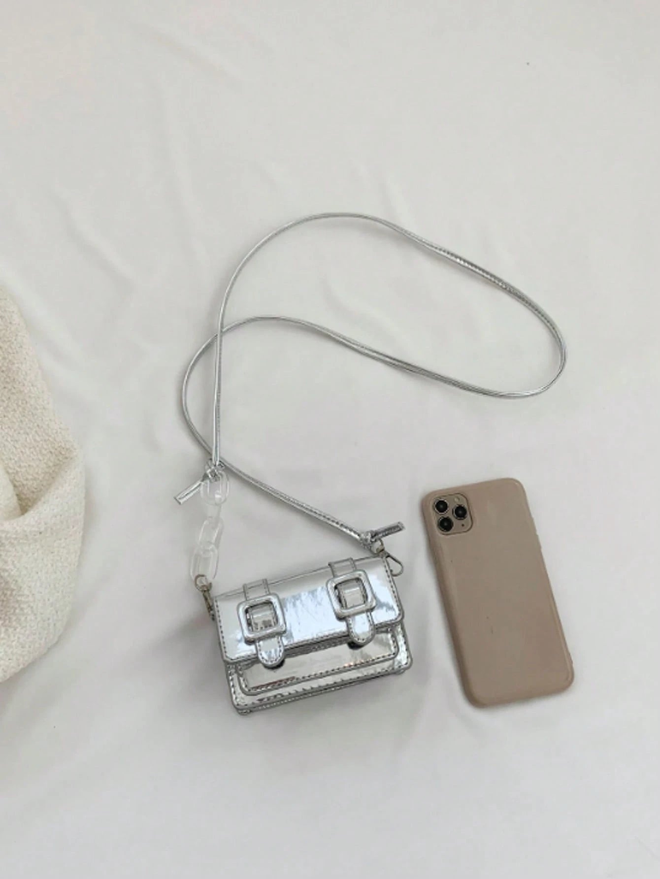New Mini Square Bag For Spring/Summer, Decorated With Belt, Flap Opening, Chain & Belt Strap, Small Capacity Lightweight Minimalist Crossbody Bag