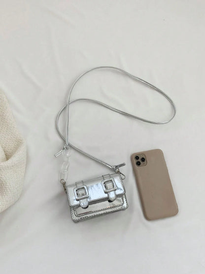 New Mini Square Bag For Spring/Summer, Decorated With Belt, Flap Opening, Chain & Belt Strap, Small Capacity Lightweight Minimalist Crossbody Bag
