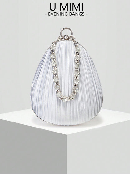 New Satin Pleated Evening Bag, Bridal Wedding Clutch, Versatile Handbag & Shoulder Bag, Suitable For Weddings, Galas, Parties, Meetings. Best Gift For Women