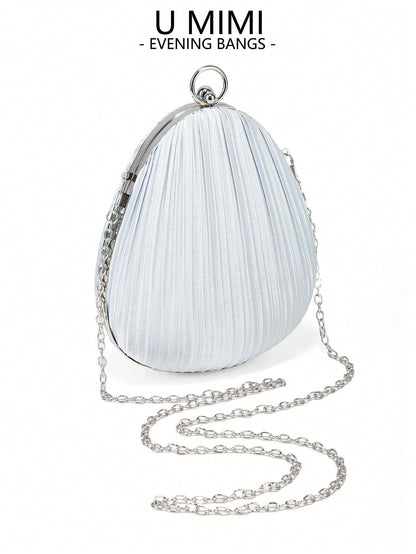 New Satin Pleated Evening Bag, Bridal Wedding Clutch, Versatile Handbag & Shoulder Bag, Suitable For Weddings, Galas, Parties, Meetings. Best Gift For Women