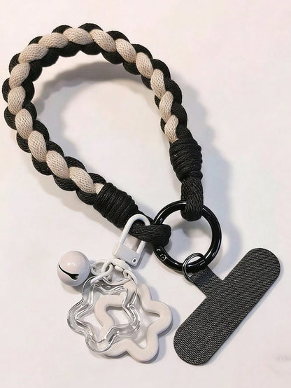 New Short Wine Red Mobile Phone Lanyard With Star Pendant, Fashionable Outdoor Chain, Key Case, Sturdy Lanyard For Women.