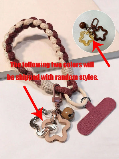 New Short Wine Red Mobile Phone Lanyard With Star Pendant, Fashionable Outdoor Chain, Key Case, Sturdy Lanyard For Women.