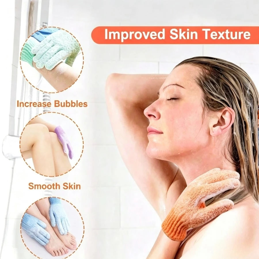 New Thickened Nylon Frosted Bath Gloves, Five-Finger Design Gentle Cleaning, Double-Sided Exfoliating Cleaning Massage Gloves, Suitable For Bathroom Bathing Scrubbing, Back Massage, Deep Exfoliation