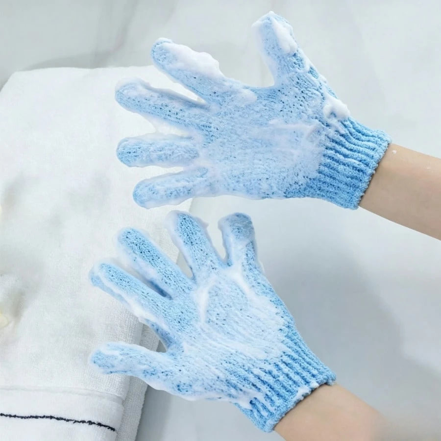 New Thickened Nylon Frosted Bath Gloves, Five-Finger Design Gentle Cleaning, Double-Sided Exfoliating Cleaning Massage Gloves, Suitable For Bathroom Bathing Scrubbing, Back Massage, Deep Exfoliation