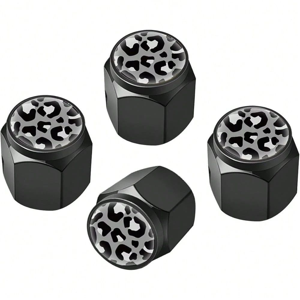 NEW- Tire Valve Stem Caps Cover,4 Pcs Metal Black Air Valve Cap, Aluminum Car Wheel Stem Caps,Universal Stem Covers For Cars,Trucks,Bikes,Motorcycles,Corrosion Resistant (Black Leopard Texture)