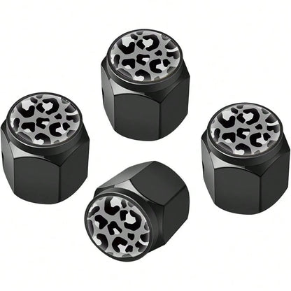 NEW- Tire Valve Stem Caps Cover,4 Pcs Metal Black Air Valve Cap, Aluminum Car Wheel Stem Caps,Universal Stem Covers For Cars,Trucks,Bikes,Motorcycles,Corrosion Resistant (Black Leopard Texture)