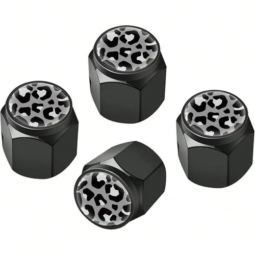 NEW- Tire Valve Stem Caps Cover,4 Pcs Metal Black Air Valve Cap, Aluminum Car Wheel Stem Caps,Universal Stem Covers For Cars,Trucks,Bikes,Motorcycles,Corrosion Resistant (Black Leopard Texture)