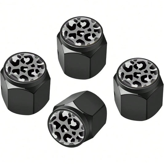 NEW- Tire Valve Stem Caps Cover,4 Pcs Metal Black Air Valve Cap, Aluminum Car Wheel Stem Caps,Universal Stem Covers For Cars,Trucks,Bikes,Motorcycles,Corrosion Resistant (Black Leopard Texture)