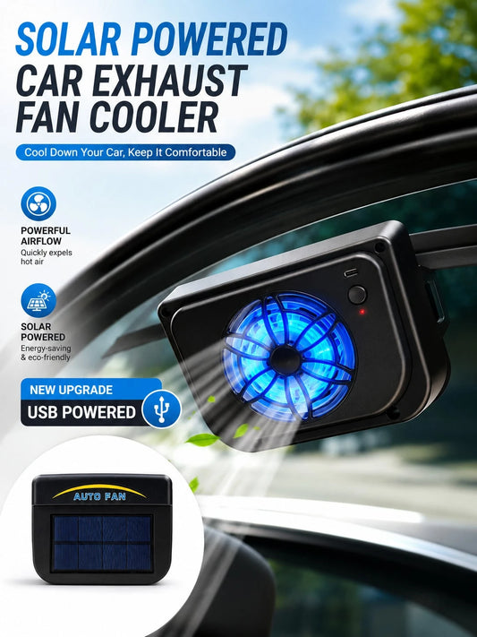 New Upgraded USB Solar Powered Car Window Exhaust Fan, Automatic Ventilation Cooling Fan System For Car Window Windshield, Air Circulation, Suitable For Universal Car Models (USB Powered Or Solar Powe