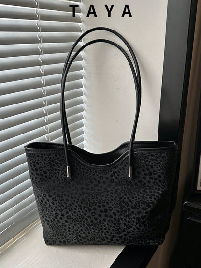 New Vintage Fashion Leopard Print Tote Bag, Zipper Closure, Lightweight Minimalist, Large Capacity Textured Shoulder Bag, Suitable For Women's Daily Life, Casual, Commute, Work, Vacation And Student U