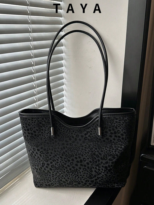 New Vintage Fashion Leopard Print Tote Bag, Zipper Closure, Lightweight Minimalist, Large Capacity Textured Shoulder Bag, Suitable For Women's Daily Life, Casual, Commute, Work, Vacation And Student U
