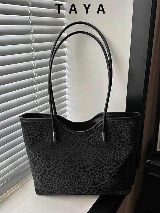 New Vintage Fashion Leopard Print Tote Bag, Zipper Closure, Lightweight Minimalist, Large Capacity Textured Shoulder Bag, Suitable For Women's Daily Life, Casual, Commute, Work, Vacation And Student U