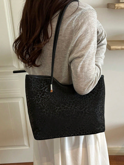 New Vintage Fashion Leopard Print Tote Bag, Zipper Closure, Lightweight Minimalist, Large Capacity Textured Shoulder Bag, Suitable For Women's Daily Life, Casual, Commute, Work, Vacation And Student U