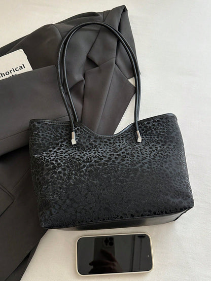 New Vintage Fashion Leopard Print Tote Bag, Zipper Closure, Lightweight Minimalist, Large Capacity Textured Shoulder Bag, Suitable For Women's Daily Life, Casual, Commute, Work, Vacation And Student U