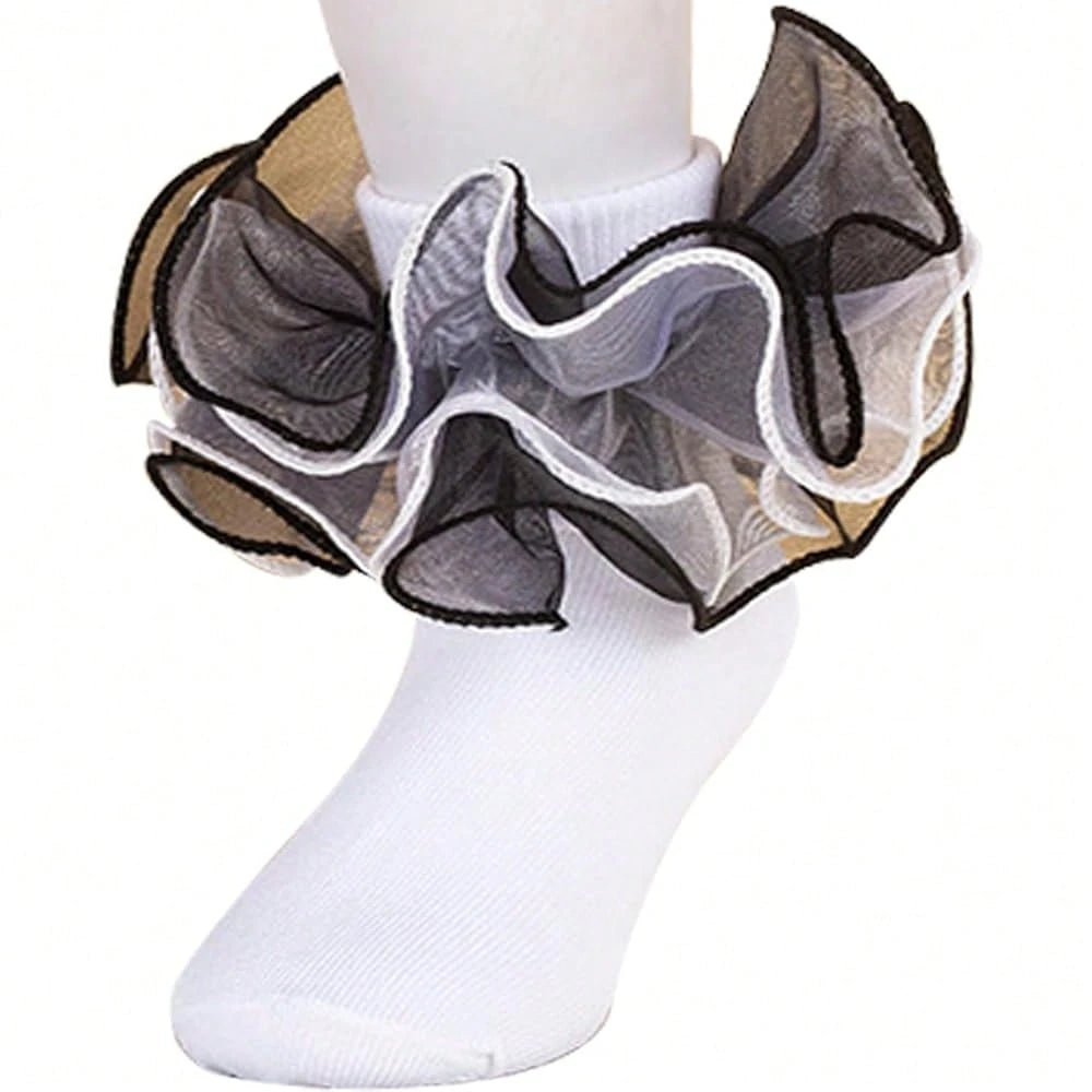 NEW- Women Big Ruffle Ankle Socks,Double Lace Turn Cuff Lightweight Cotton Frilly Dress Cute Girl Sock With Ruffles,#W101