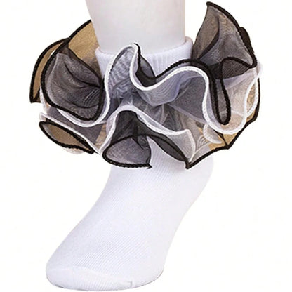 NEW- Women Big Ruffle Ankle Socks,Double Lace Turn Cuff Lightweight Cotton Frilly Dress Cute Girl Sock With Ruffles,#W101