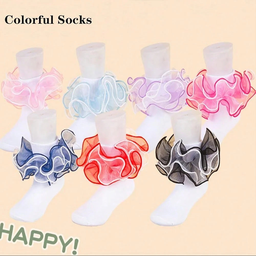 NEW- Women Big Ruffle Ankle Socks,Double Lace Turn Cuff Lightweight Cotton Frilly Dress Cute Girl Sock With Ruffles,#W101