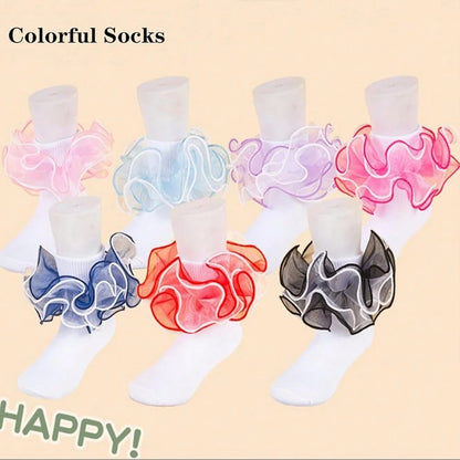 NEW- Women Big Ruffle Ankle Socks,Double Lace Turn Cuff Lightweight Cotton Frilly Dress Cute Girl Sock With Ruffles,#W101