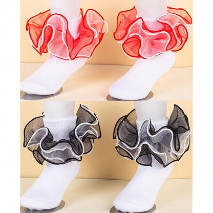 NEW- Women Big Ruffle Ankle Socks,Double Lace Turn Cuff Lightweight Cotton Frilly Dress Cute Girl Sock With Ruffles,#W101