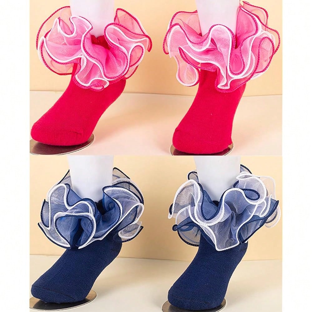 NEW- Women Big Ruffle Ankle Socks,Double Lace Turn Cuff Lightweight Cotton Frilly Dress Cute Girl Sock With Ruffles,#W101