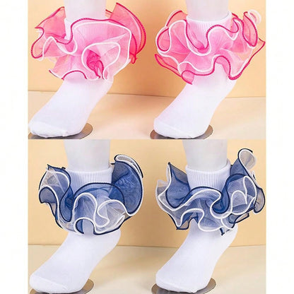 NEW- Women Big Ruffle Ankle Socks,Double Lace Turn Cuff Lightweight Cotton Frilly Dress Cute Girl Sock With Ruffles,#W101