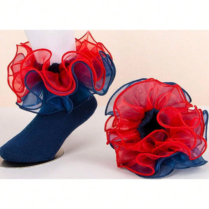 NEW- Women Big Ruffle Socks Double Lace Turn Cuff,Breathable Cotton Frilly Cute Bobby Dress Sock For Girls Women,K407