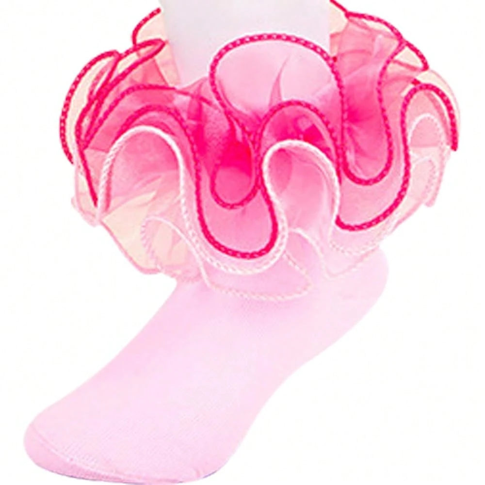 NEW- Women Big Ruffle Socks Double Lace Turn Cuff,Breathable Cotton Frilly Cute Bobby Dress Sock For Girls Women,K407