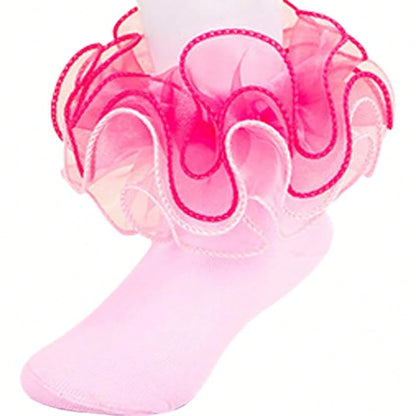 NEW- Women Big Ruffle Socks Double Lace Turn Cuff,Breathable Cotton Frilly Cute Bobby Dress Sock For Girls Women,K407