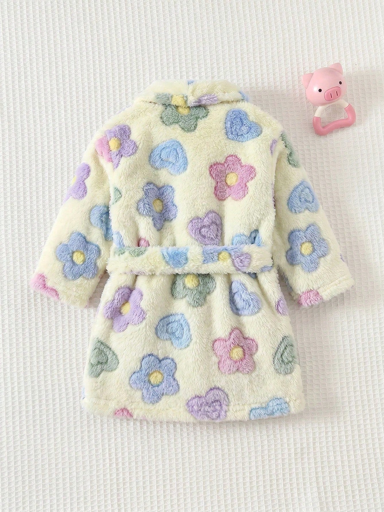 Newborn Baby Boy/Girl Floral Print Pattern Fleece Thick Hooded Long Sleeve Tie-Front Robe Autumn Winter